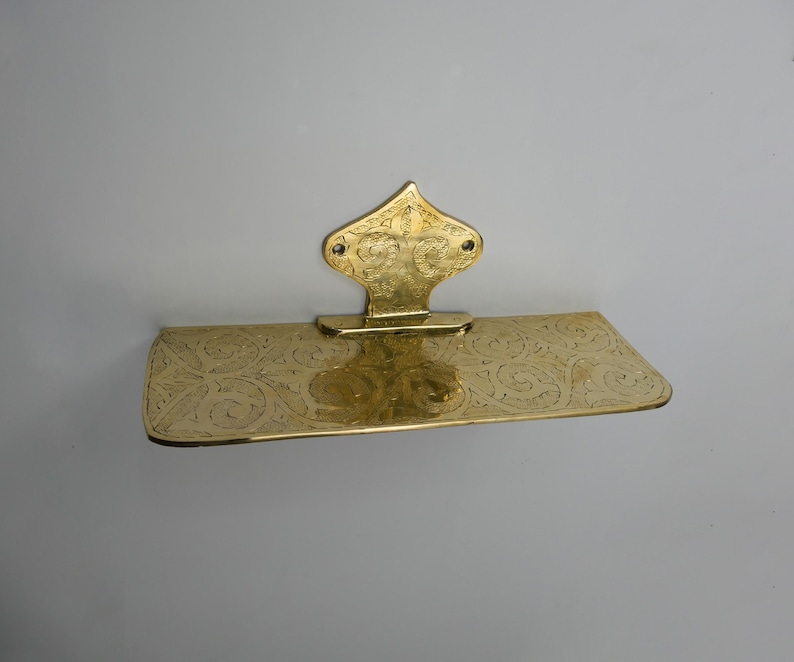 Handmade Engraved Brass Wall Shelf: Moroccan Floating Ledge image 3