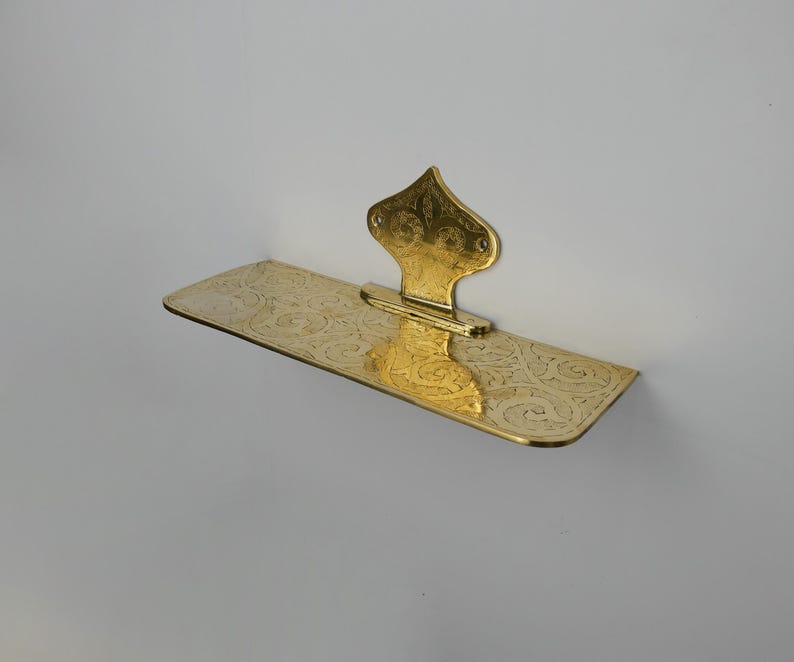Handmade Engraved Brass Wall Shelf: Moroccan Floating Ledge image 1