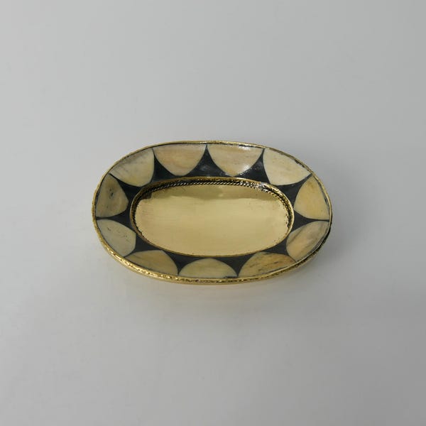 Unlacquered Brass Soap Dish - Bone & Black Resin Inlay - Handmade in Morocco
