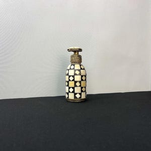 Handmade Brass Soap Dispenser with Black Resin & Bone Inlays – Moroccan Sink Accessory