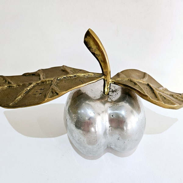 RARE David Marshall Brutalist Brass and Aluminium Apple 12 x 6 inches Circa 1980