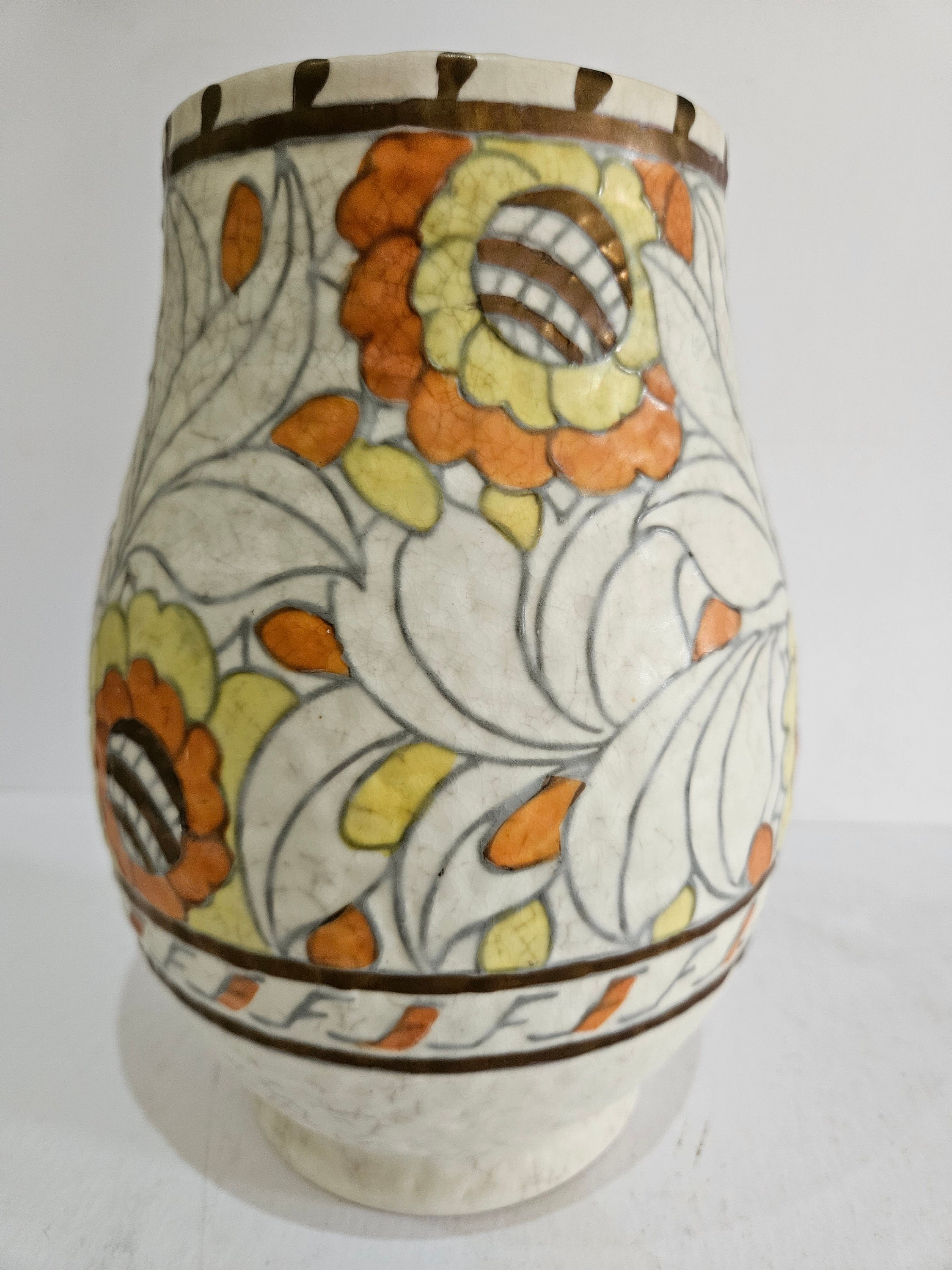 Charlotte Rhead Tudor Rose Vase, Crown Ducal Tube Lined Art Pottery