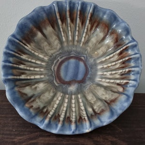 Rare studio pottery vintage 1950&#39;s Germany retro drip glaze fluted edge bowl Design No. 544