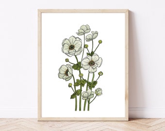 Digital Download | White Poppies | Watercolor Painting | Watercolor Wall Art | Watercolor Flowers | Poppy Art | White Flower Art