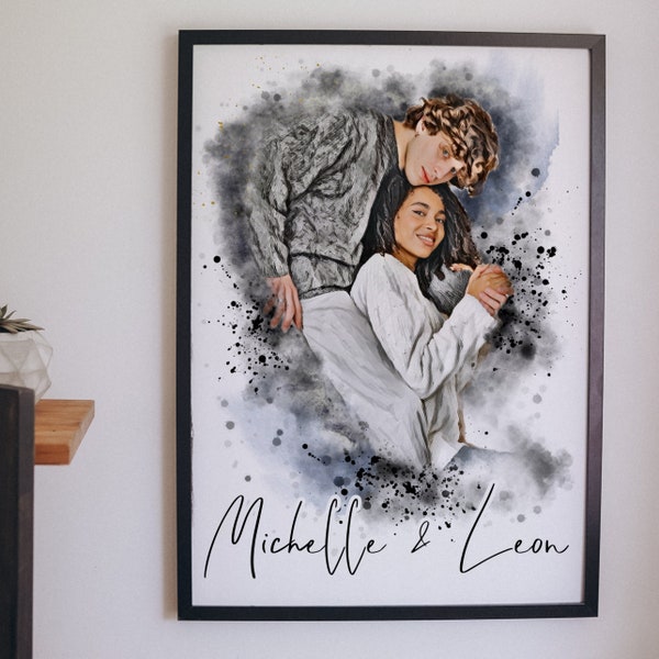 Personalisiertes Poster im Aquarell Stil / Portrait - Hochzeit/ Valentinstag / Pärchen Geschenk als digitale Datei und Poster