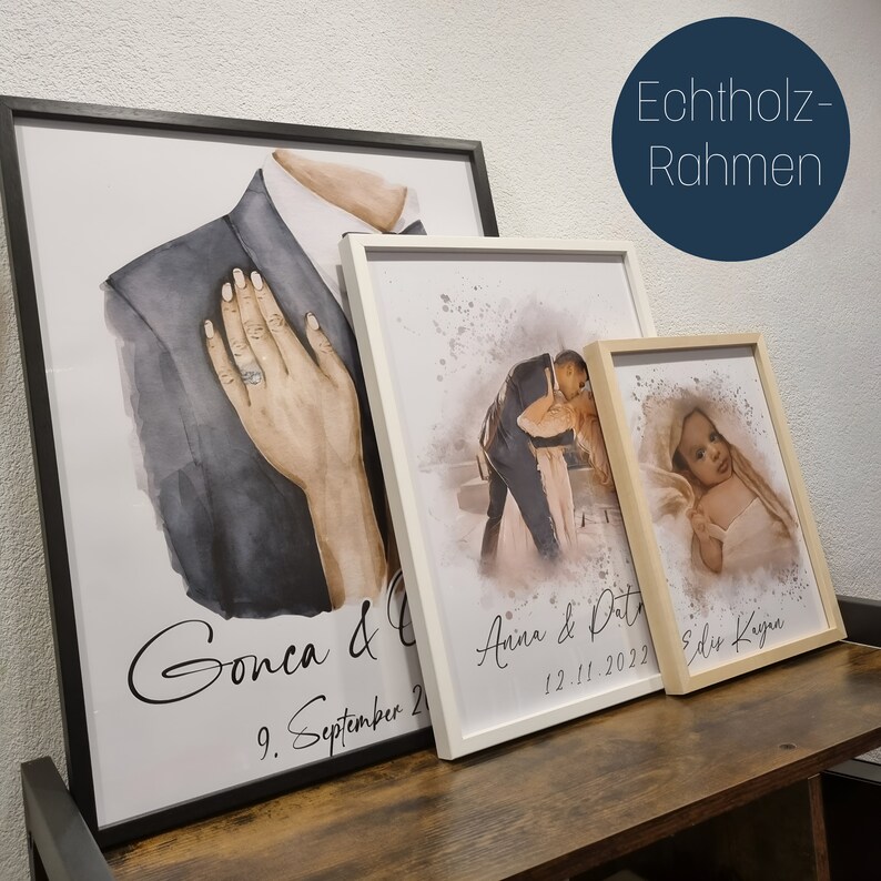 Personalisiertes Poster im Aquarell Stil / Portrait Hochzeit/ Valentinstag / Pärchen Geschenk als digitale Datei/Poster/ Gravur auf Rahmen Rahmen + Poster