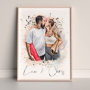 Póster personalizado en estilo acuarela / retrato - boda / San Valentín / regalo de pareja como archivo digital/póster/grabado en marco