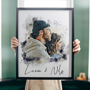 Personalisiertes Poster im Aquarell Stil / Portrait Hochzeit/ Valentinstag / Pärchen Geschenk als digitale Datei/Poster/ Gravur auf Rahmen Bild 2