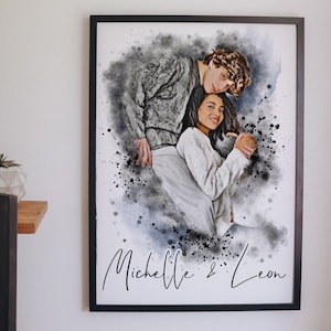 Personalisiertes Poster im Aquarell Stil / Portrait Hochzeit/ Valentinstag / Pärchen Geschenk als digitale Datei/Poster/ Gravur auf Rahmen Bild 6