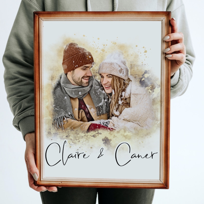 Personalisiertes Poster im Aquarell Stil / Portrait Hochzeit/ Valentinstag / Pärchen Geschenk als digitale Datei/Poster/ Gravur auf Rahmen Bild 4