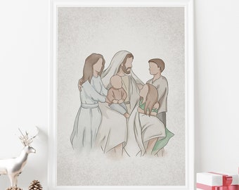 Christ's Embrace| Jesus kid Portrait| jesus painting| jesus print| jesus art| jesus wall art| jesus picture| jesus watercolor| home decor