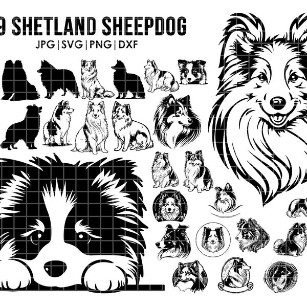 29 Shetland Schäferhund Hund svg Bundle| svg, Cricut| Spähender Hund Clipart | Vektor Bild DXF Download | druckbar| png| Ganzkörper Ohren