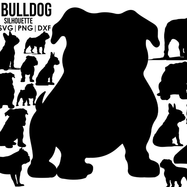 Bulldogge Silhouette svg Bundle Hund svg Dateien für Cricut Clipart Vektor Bild DXF Download | printable png Ganzkörper Ohren Silhouette sitzend
