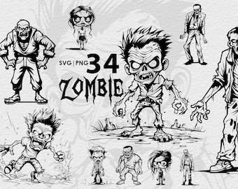 Halloween Zombie Bundle PNG & SVG, Zombie Apocalypse Printable Art, Mummy Transparent Graphics, Walking Dead Clipart