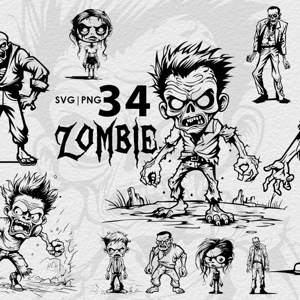 Halloween Zombie Bundle PNG & SVG, Zombie Apocalypse Printable Art, Mummy Transparent Graphics, Walking Dead Clipart