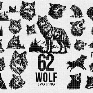 Wolf Vector Illustration Bundle, svg png Bundle, Digital Download, for Cricut, Engraving, Prints, wild animal print
