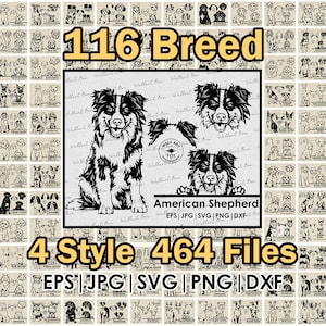 116 breed DOG mega bundle drawing| clip art, SVG, Png, eps, dxf, jpg File| Pet full body,peeking, Ear, face, head Outline sketch| Cricut