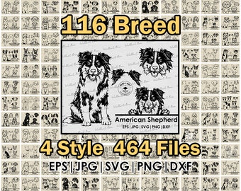 116 breed DOG mega bundle drawing| clip art, SVG, Png, eps, dxf, jpg File| Pet full body,peeking, Ear, face, head Outline sketch| Cricut