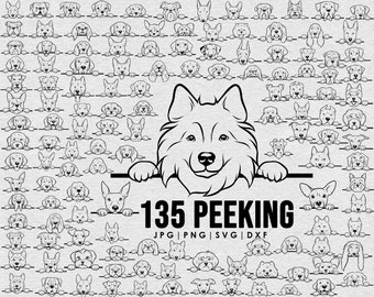 135 breed peeking DOG mega bundle drawing | clip art, SVG, Png, dxf, jpg File| Playful Peeking Dog Outline | Vector Cricut Cut Cutting