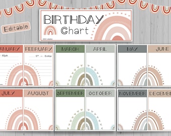 Boho Rainbow Birthday Classroom Display | Classroom Monthly Birthday Chart |Birthday Chart | Our Birthdays Bulletin Board Signs | Boho Theme