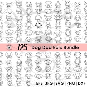 125 DOG Dad ears breed line drawing, clip art, PNG file, SVG File Pet Ear Outline Drawing, Dog Ear Drawing, Dog Ear Tattoo digital files