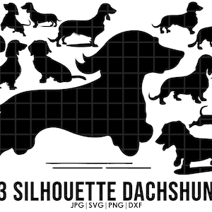 Dachshund silhouette SVG bundle full body, peeking,SILHOUETTE, clipart Outline sketch Cricut laser cutting playful dog, Vector Dxf