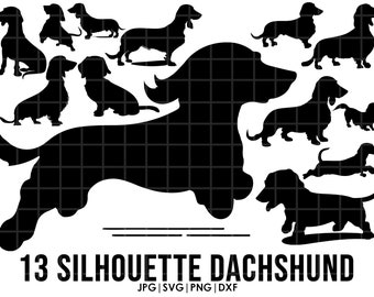 Dachshund silhouette SVG bundle full body, peeking,SILHOUETTE, clipart Outline sketch Cricut laser cutting playful dog, Vector Dxf