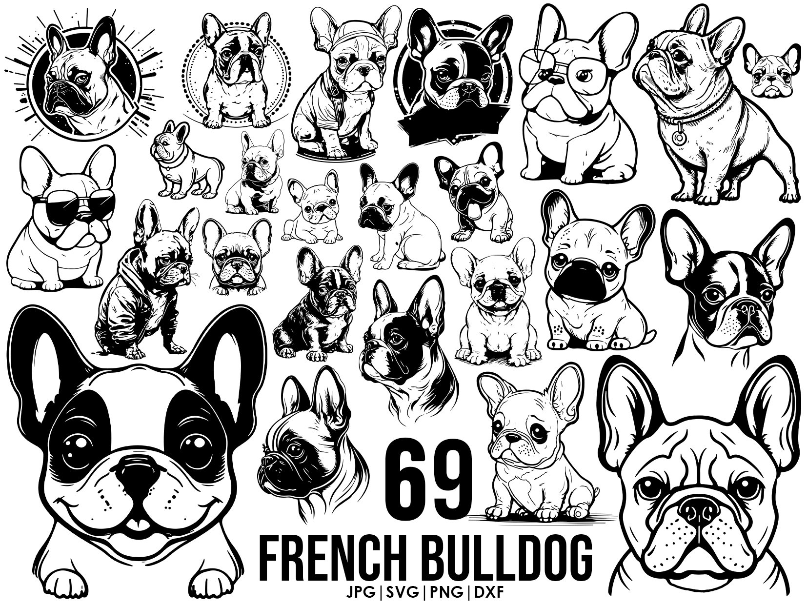French bulldog svg bundle Dog svg files for Cricut| Peeking dog clipart Vector Image DXF Download| printable png full body ears head