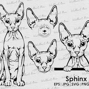 Sphinx Cat svg| Dog svg fichiers pour Cricut| Clipart de chat en jetant| Vector Image DXF Télécharger| art imprimable| PNG| corps entier oreilles du visage | laser