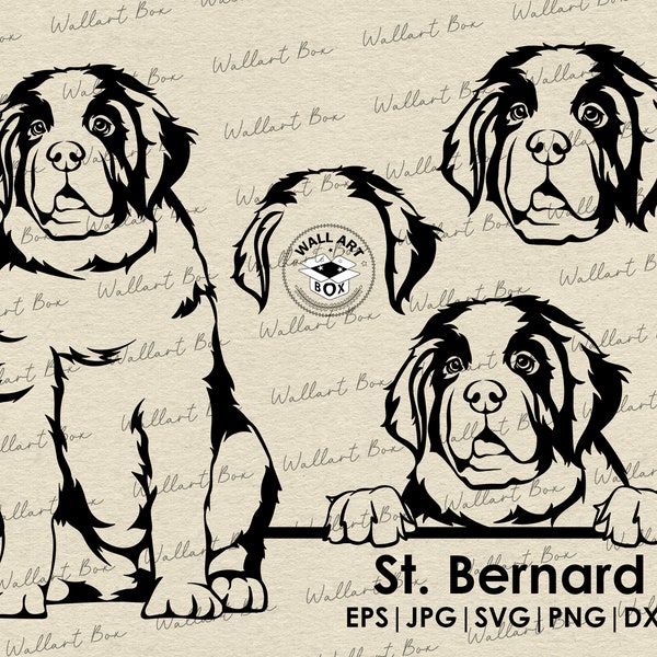 Saint Bernard svg dog full body peeking St. Bernard head ears files for Cricut| Clipart| Vector|  PNG| dxf| printable| Cricut Silhouette