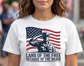 Land of the Free Because of the Brave PNG, Patriotic Soldier, USA Flag Military Design, Veteran Shirt PNG, 4th of July Sublimation, Digital