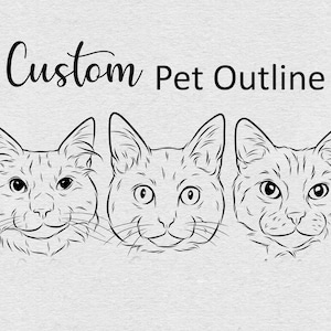 May include: Line art illustration of three cats with their heads facing forward. The cats have large eyes and whiskers. The illustration is in black and white and has a simple, minimalist style.