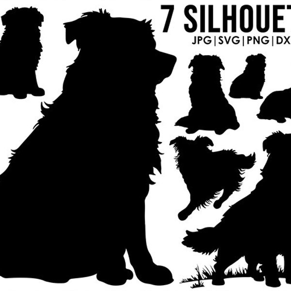 Australian Shepherds silhouette svg bundle Dog svg file for Cricut clipart Vector Image DXF Download printable png full body ears silhouette
