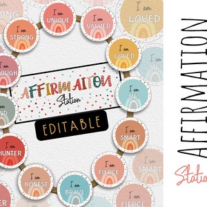 Affirmationsstation Spotty Boho positive Affirmationen Spiegel Display | Neutral Regenbogen Klassenzimmer Dekor | BEARBEITBAR!