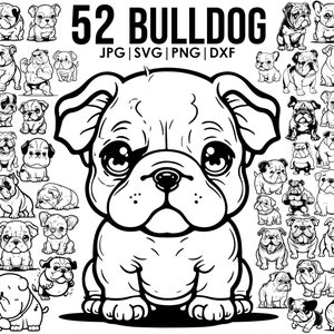 Bulldog cartoon svg bundle Dog svg files for Cricut|dog clipart Vector Image DXF Download| printable png full body ears Outline tattoo, mug