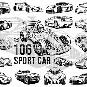 sport car, svg, bundle, vector, cricut, Digital Download, png bundle, tattoo, outline drawing, t-shirt print, stencils, Clipart image 1