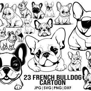 Französische Bulldogge Cartoon svg Bundle Hund svg Dateien für Cricut|dog Clipart Vektor Bild DXF Download druckbare png Ganzkörper Ohren Outline Tattoo
