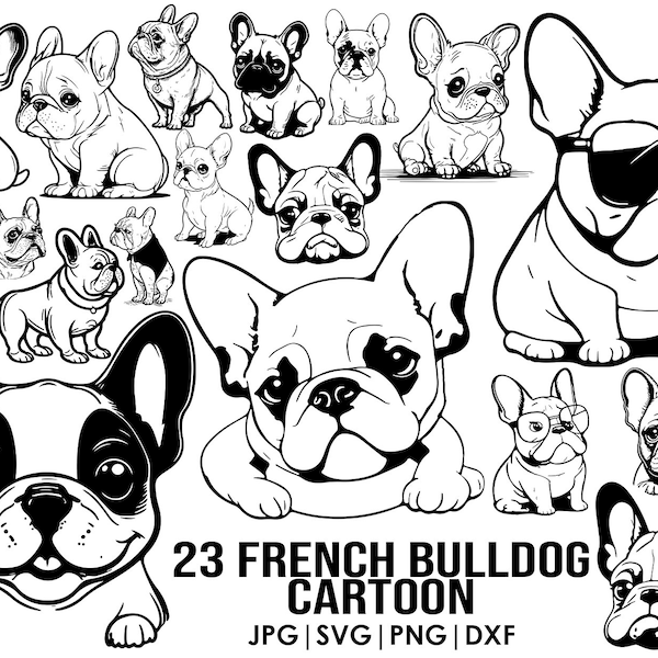 French bulldog cartoon svg bundle Dog svg files for Cricut|dog clipart Vector Image DXF Download printable png full body ears Outline tattoo