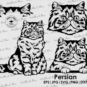 Persian Cat Svg| Cat Full Body Peeking Head Ears Digital Files| Clipart ...