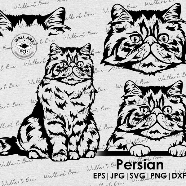 Persian Cat svg| cat full body peeking head ears Digital files| Clipart| Vector|  PNG| dxf| printable| Cricut, Silhouette| laser cutting
