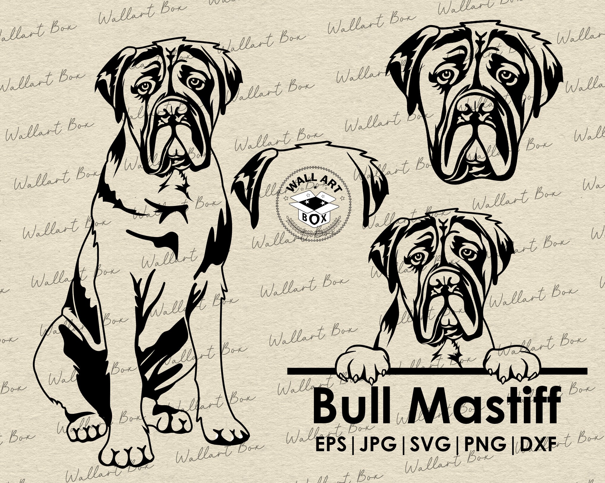 Bullmastiff Svg Dog Full Body Peeking Head Ears Files for Etsy