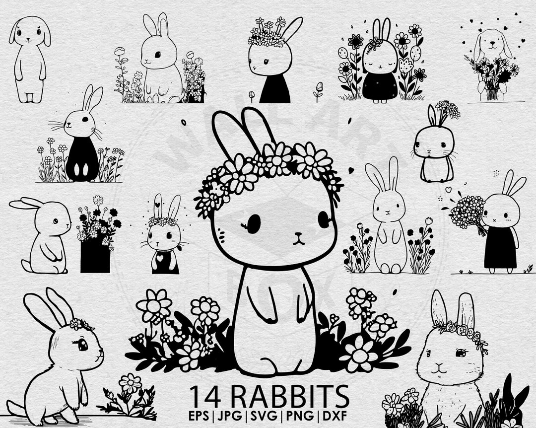 Cute Easter Rabbit Cartoon Bunny Bundle Svg Cut File, Animals File ...