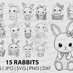 Simpatico coniglietto pasquale svg bundle, coniglio floreale svg, file per cricut, clipart animali da fattoria di Pasqua, Bunny Vector, Shirt,Rabbit Face svg, png, dxf