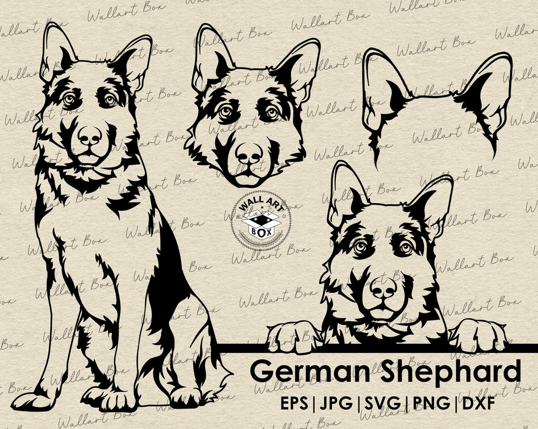 German Shephard Svg Dog Full Body Peeking Head Ears Files for Cricut ...
