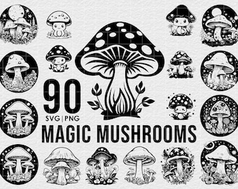 90 MUSHROOM SVG, MUSHROOM Clipart, Mushroom Svg pliki do cięcia dla Cricut, Fungi Svg pliki do cięcia