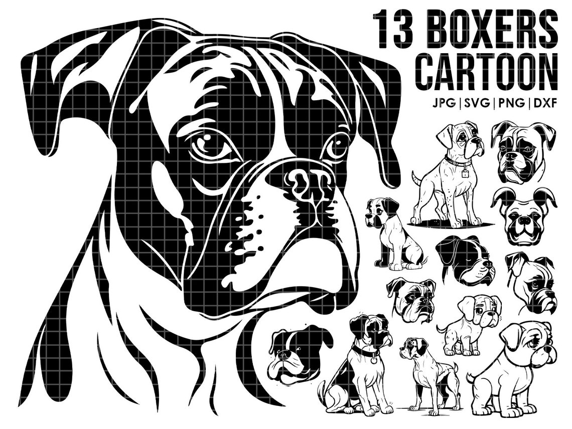 48 Boxer Dog SVG Mega Bundle Drawing Ear,full Body,peeking,silhouette ...