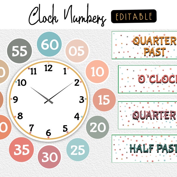 Classroom Clock Labels | Clock Activity | Rainbow Theme | Telling Time |  School Printable