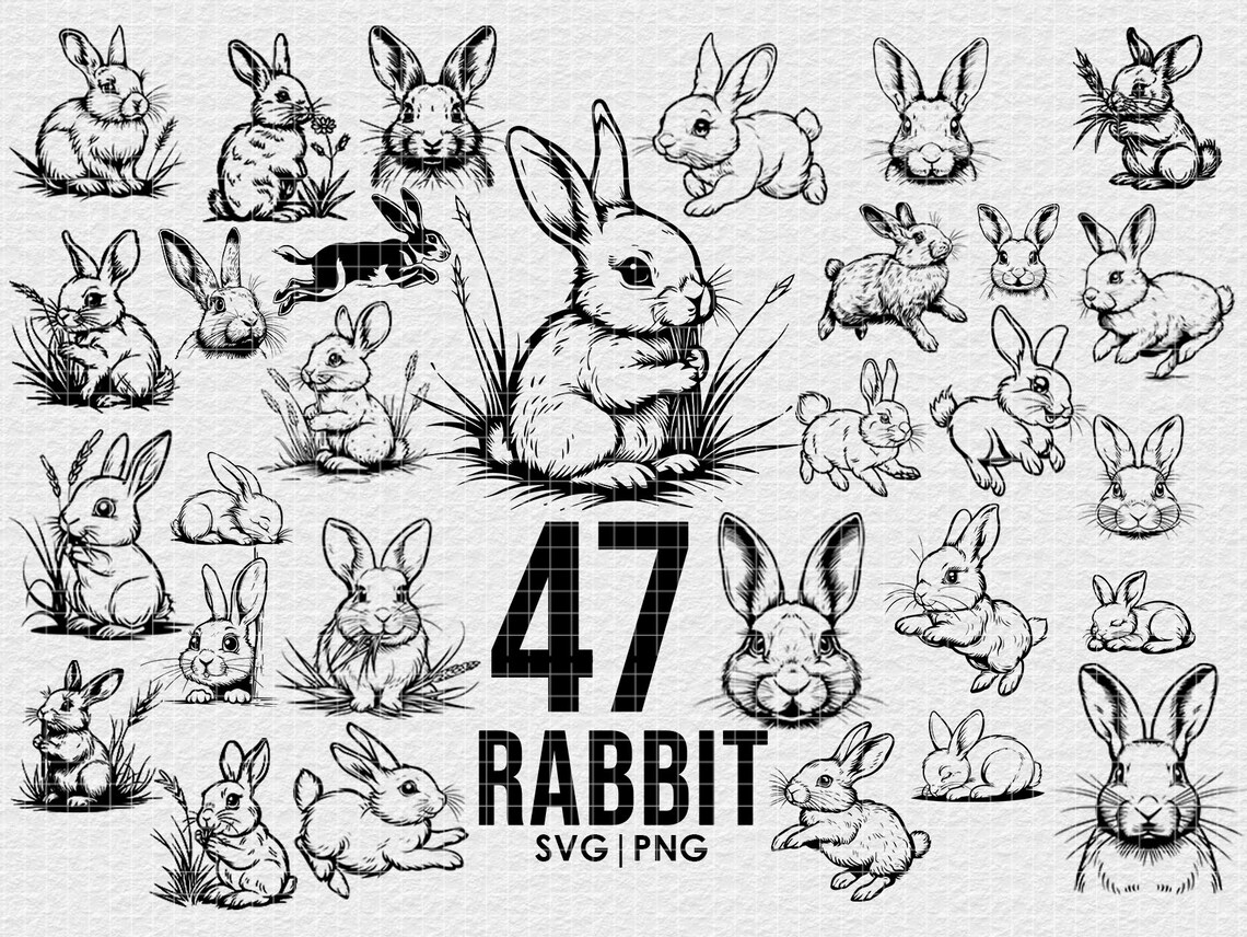 Ink Rabbit Svg Rabbit Vector Illustration, Svg Png Bundle, Digital Download, for ...