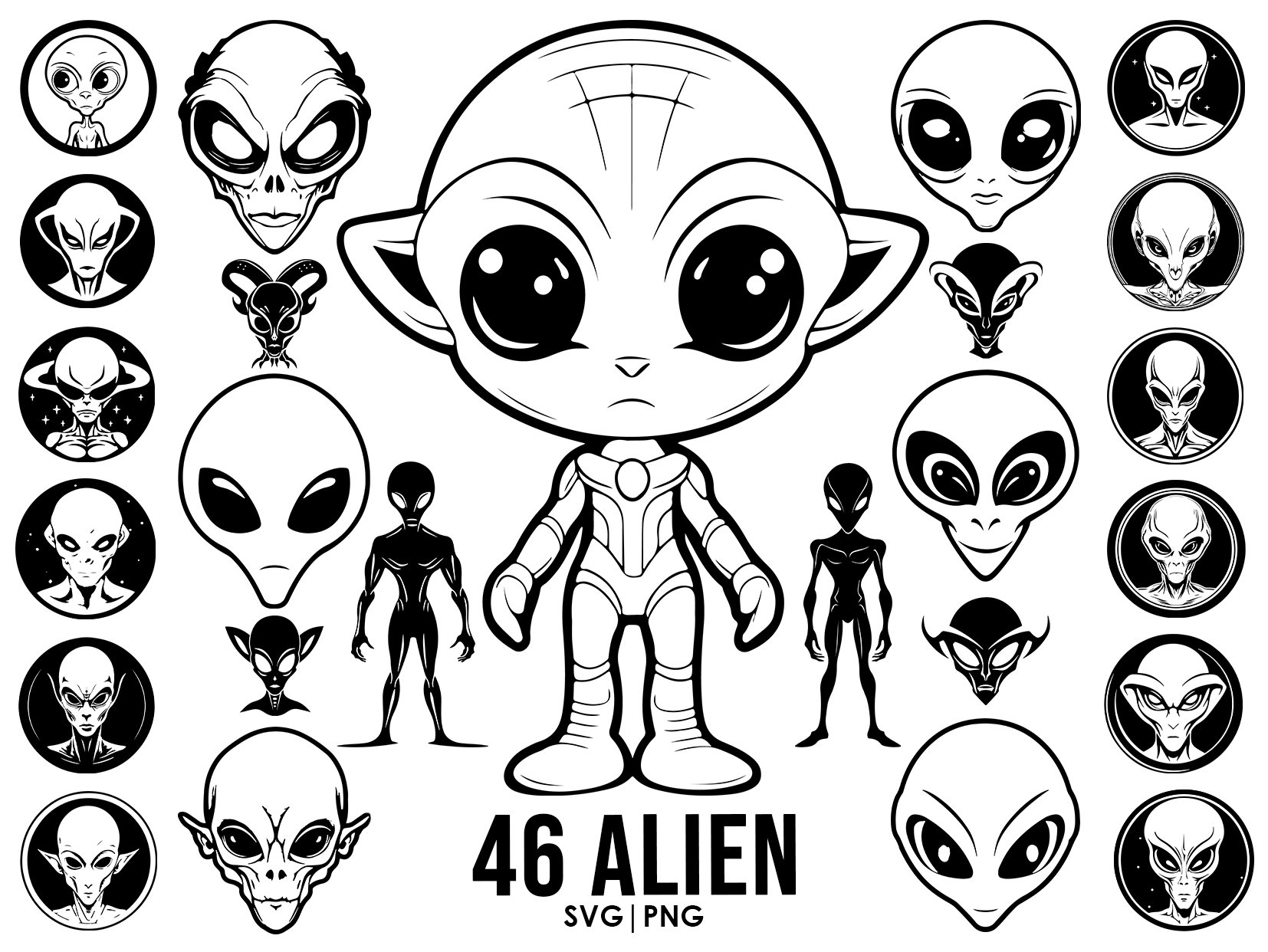 Alien Svg Bundle, Ufo Svg for Cricut, Alien Vector, Alien Head Svg ...
