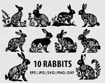 Floral Rabbit SVG Rabbit Silhouette for Cricut and Cut File Flower Rabbit Easter Easter Cut File Rabbit Easter SVG Flower Bunny cricut